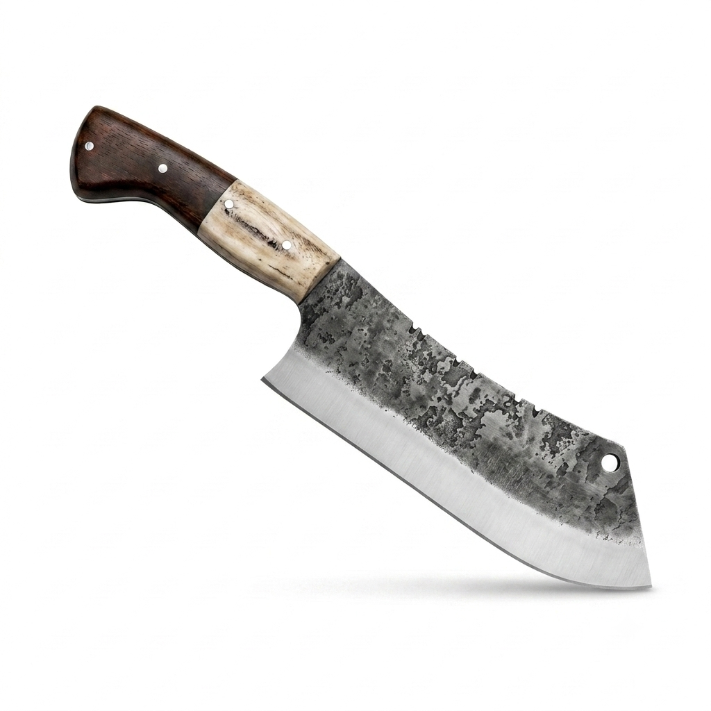 Cutelo Artesanal 8" em Aço Carbono 5160 - Cabo em Osso Bovino e Madeira Natural
