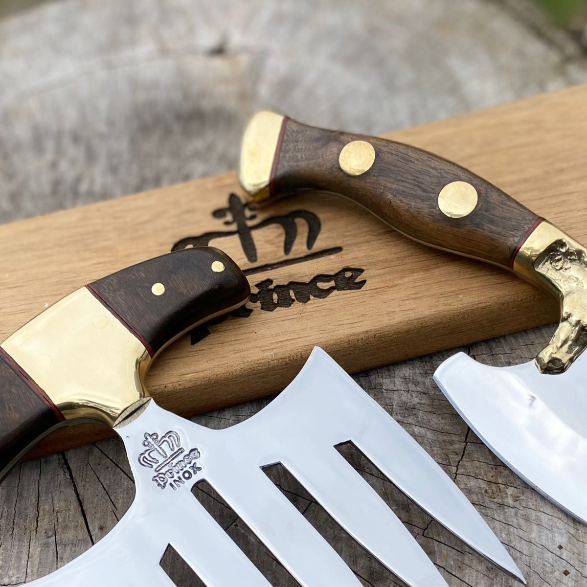 Kit para Churrasco Artesanal – Faca Estilo Cutelo + Tridente