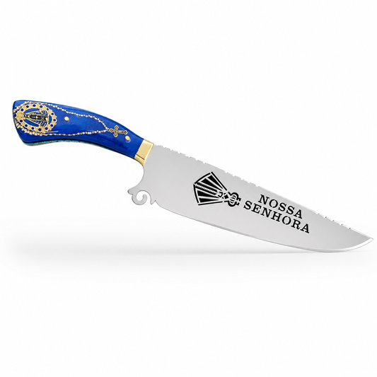 Picanheira Nossa Senhora Aparecida 10" – Cabo Híbrido em Resina Translúcida Azul